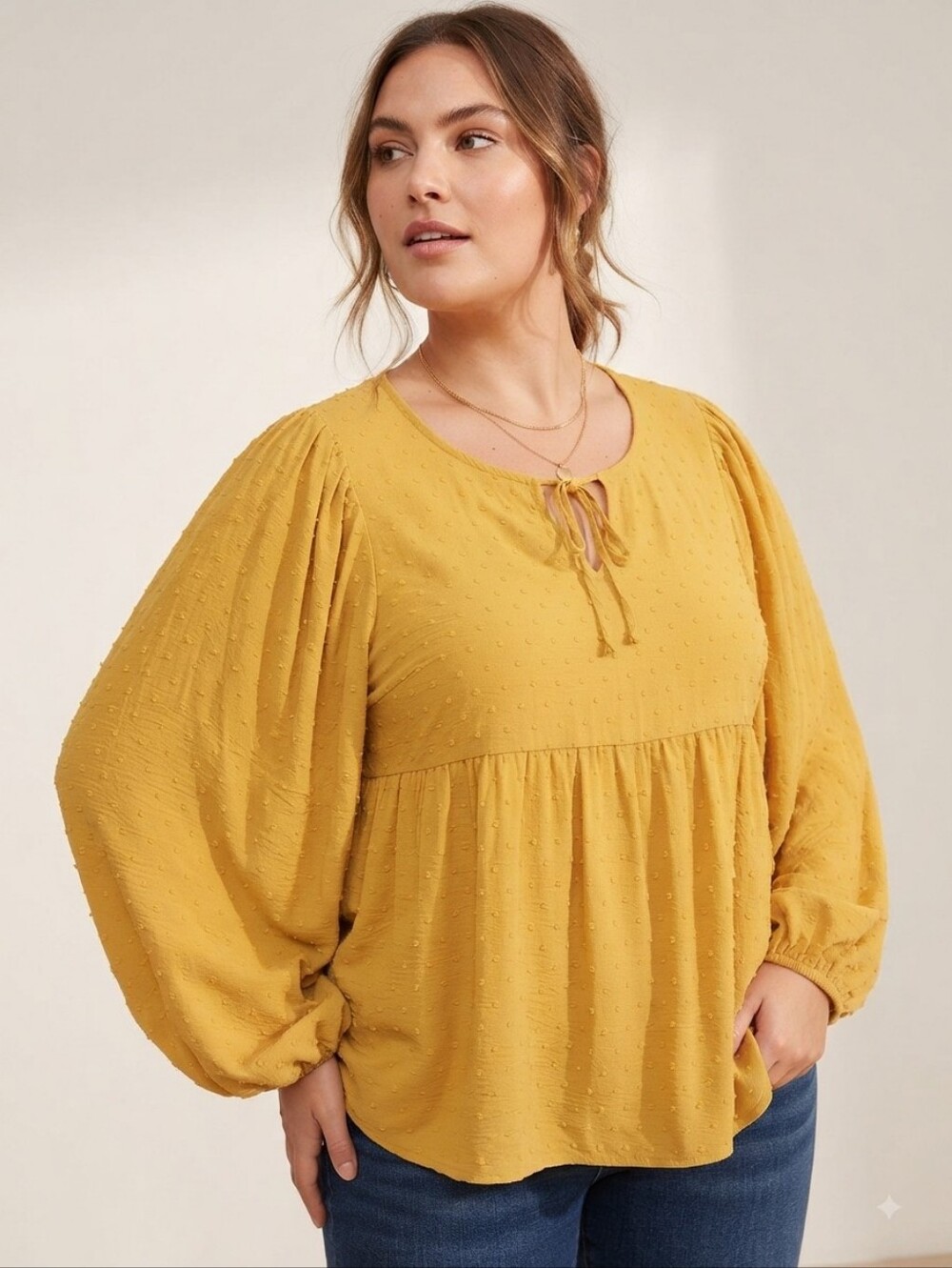 Rusttydustty Golden Boho Peplum Tunic Blouse Swiss Dot Size 3XL Plus Size Rayon